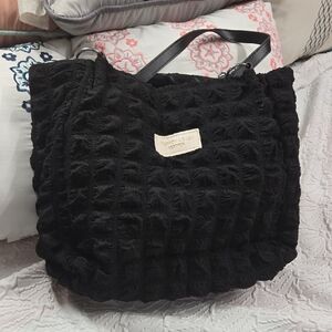3/$10 Black Puffed Textured Tote Bag